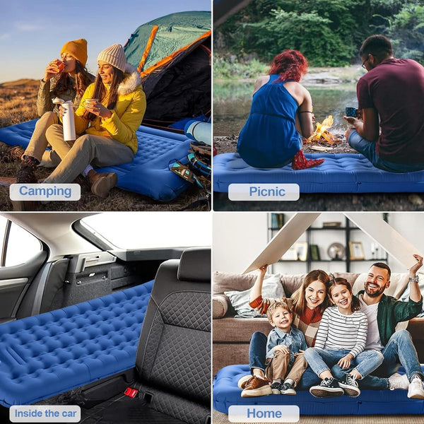Zelfopblazende slaapmat, campingluchtmatras met voetperspomp en kussen, opblaasbare slaapmat voor buiten, ultralicht waterdicht voor wandelen, buitenshuis, kamperen, reizen 195 x 65 x 12 cm - blauw