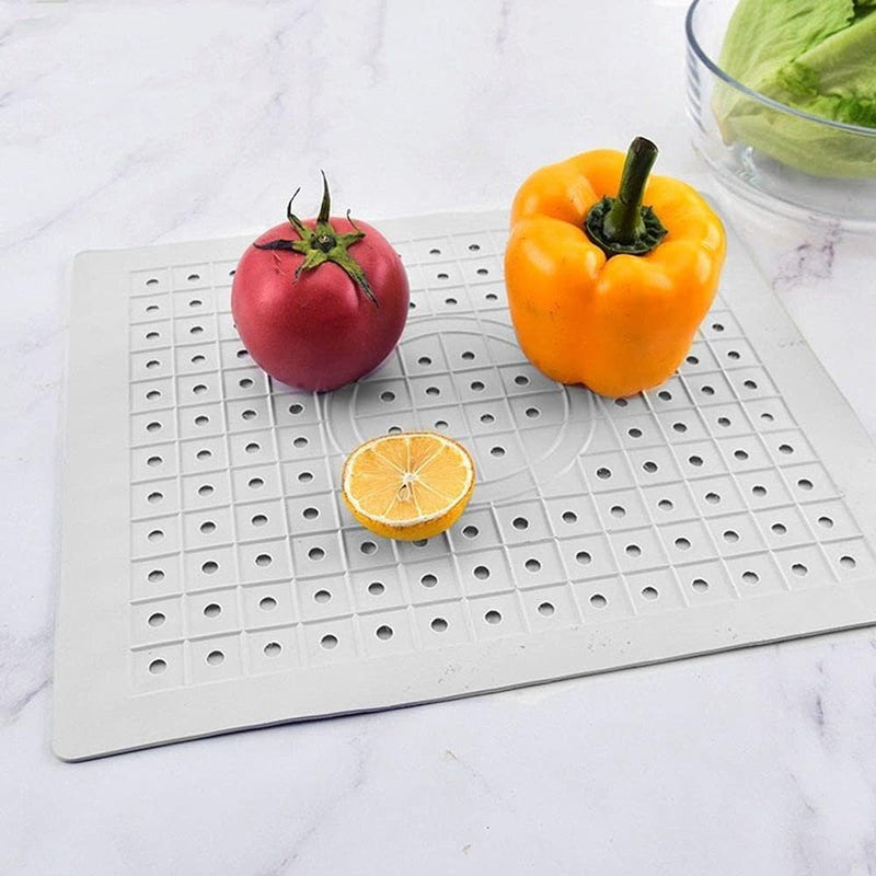 Set van 2 siliconen schoteldroogmat gootsteen, zwart witte gootsteenmat, vierkante gootsteenmat voor gootstenen met afvoergat aanrechtinzet keuken