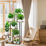 7-laags houten bloemenrek, plantenrek, meerdere verdiepingen, bloemenstandaard, bloemenbank, bloementrap, plantentrap, staand rek voor binnen, tuin, balkon, decoratie (zwart)