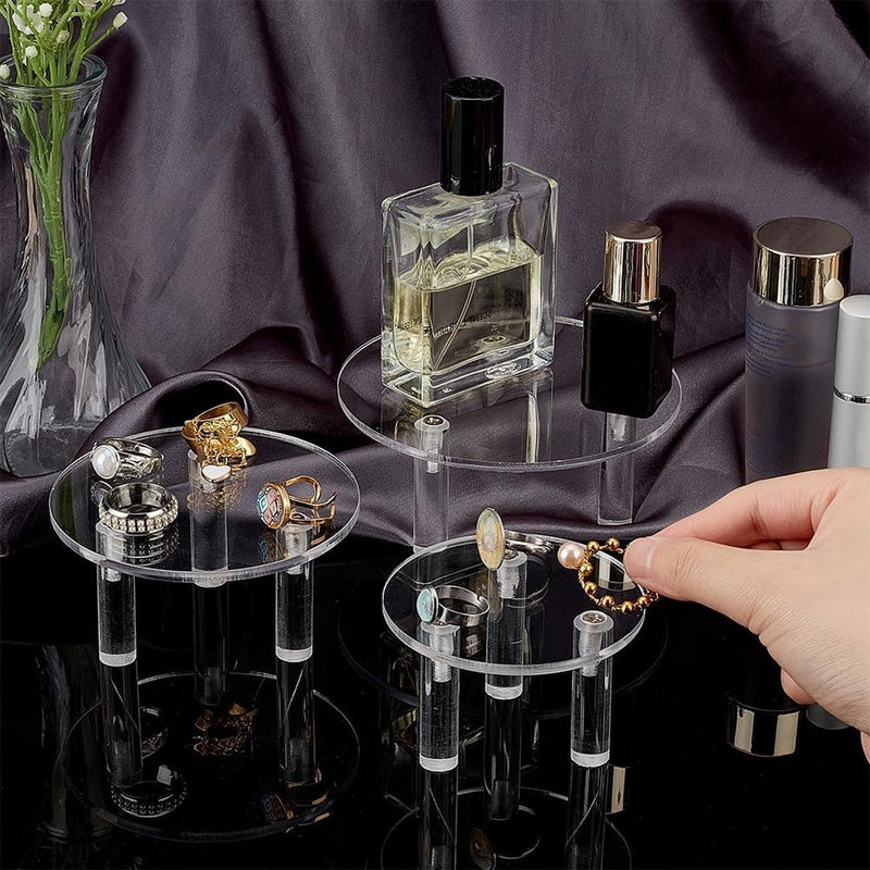 Set van 3 ronde acryl displayverhogers 12/10/8 cm 3 poten transparant minifiguren displaystandaard displayplatform voor sieraden figuurmodellen speelgoed dessert cosmetica of collecties