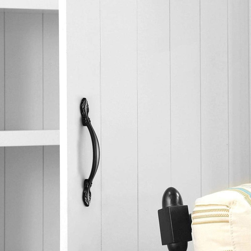 4 stuks zwarte retro deurgreep, kastgreep, zwarte booggreep, met 8 schroeven voor keukenkastdeuren, ladegrepen, deuren in verschillende stijlen (zwart)