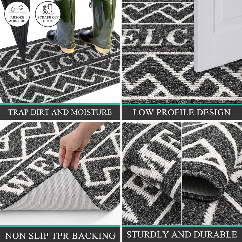 Deurmat voor binnen, 50 x 80 cm, zwart, antislip, wasbaar, vuilvangmat, waterabsorberende deurmat, vuilvanger, tapijt voor ingang, voordeur, patio, hal