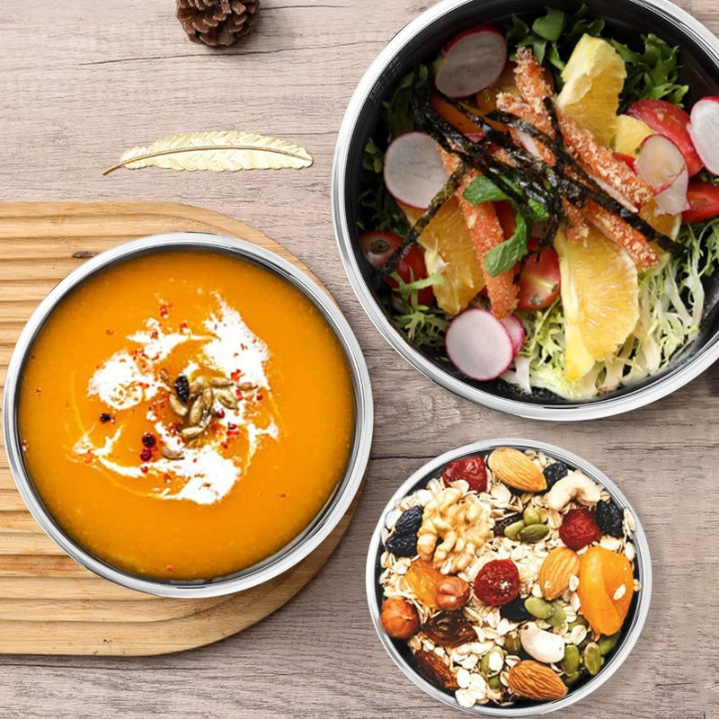 Mengkomset, 3-delige roestvrijstalen kom met luchtdicht deksel en antislip bodem, slakomset voor keuken/bakken, koken/bereiding, vaatwasmachinebestendig, 4,6 l/2,8 l/1,2 l