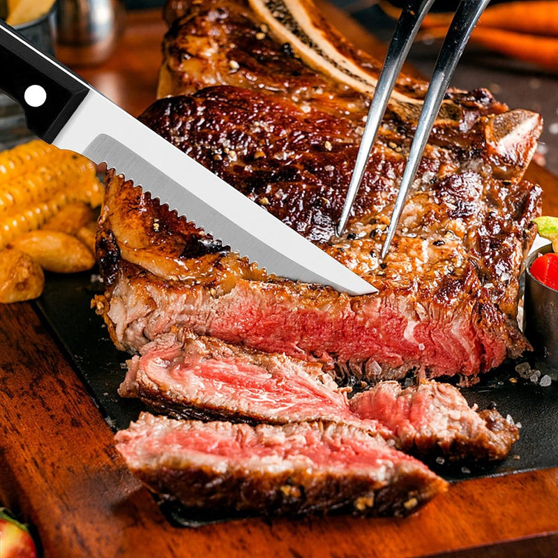 Steakmessen, set van 12 stuks, gekarteld steakbestek, roestvrij staal, steakbestek messen voor thuis, restaurant, hotel, roestvrij en vaatwasmachinebestendig