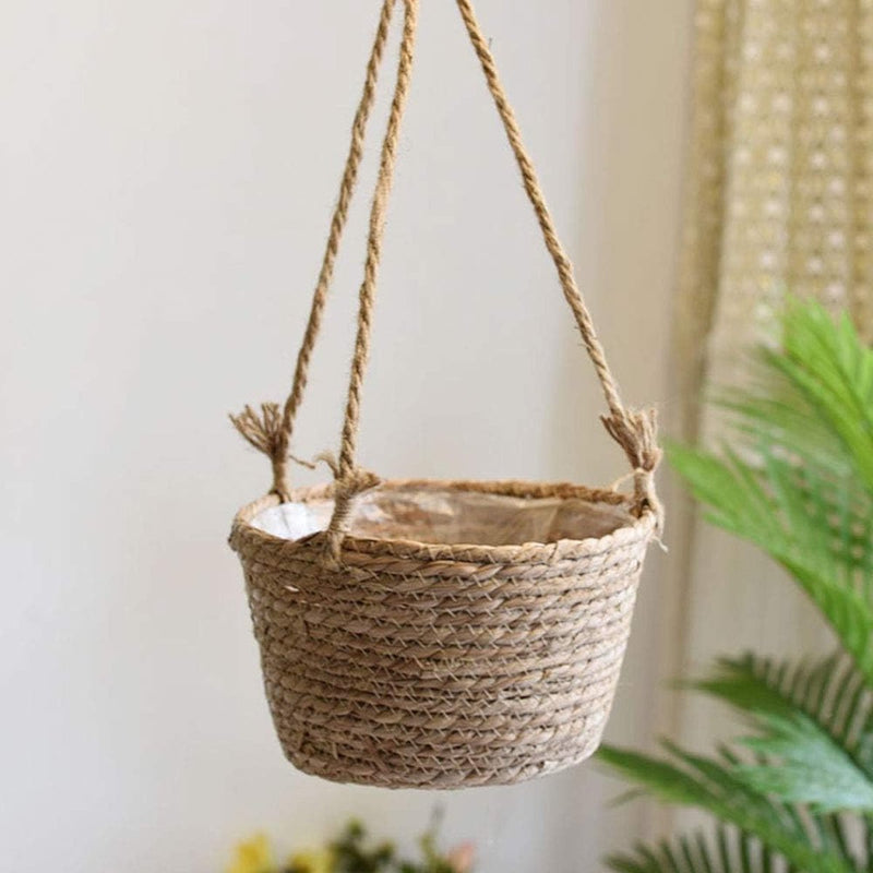 Hangende stroplantenbak 20 cm jute touw hangende mand mandafdekking voor binnen en buiten vetplanten, kruiden en kleine planten