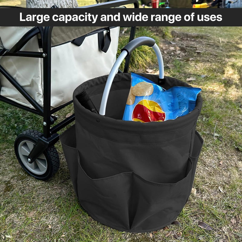 Organizer voor schoonmaakartikelen, draagbare opbergmand, opvouwbare organizer voor schoonmaakartikelen met handvat en 6 vakken voor opslag thuis, winkelen, picknicken en tuin (zwart)