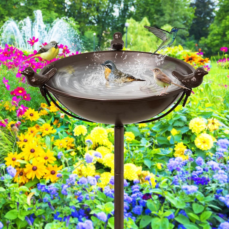 Vogelbad, vogelbad, waterbad, waterbak, waterschaal, stekker, bruin ijzer, vrijstaande vogelbadjeskom met 3 vogelstandbeelden, Birdbath & Birdfeeder Garden Yard Lawn Decor (bruin)