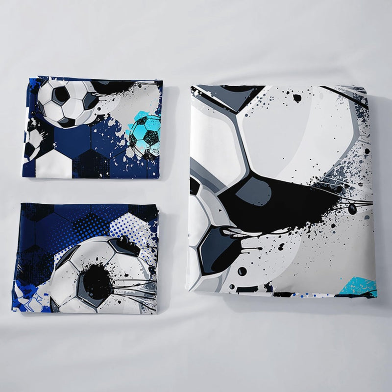 Voetbal beddengoedset voor jongens en meisjes, trendy, coole graffiti-cartoon-voetbalprint, dekbedovertrek met 2 kussenslopen (graffiti-voetbal 2 S)