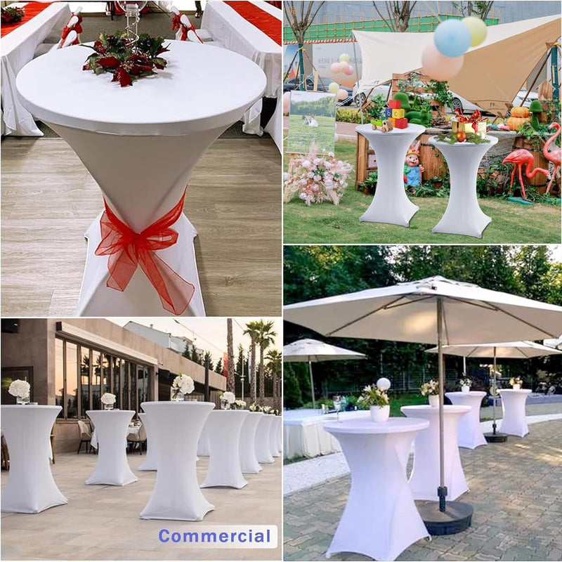 Set van 2 bartafelhoezen, tafelkleed, wit, 60 x 110 cm, stretch spandex hoezen, bartafel met rok, strijkvrije bartafelhoezen voor feest, bruiloft, bartafels, bankettafel