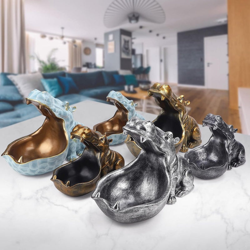 Schaal nijlpaard, hars sleutelhouder figuur, grote mond nijlpaard standbeeld tafeldecoratie, moderne sleutelschaal voor hal, woonkamer, kantoor, geschenken, decoratie, groen-klein