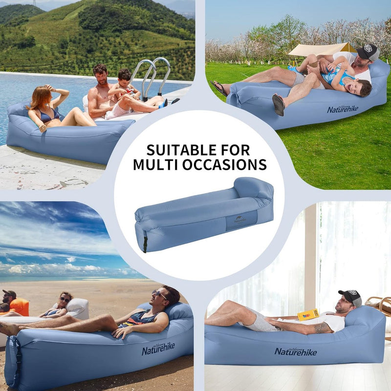 Opblaasbare ligstoel, waterdichte opblaasbare bank met draagbare rugzak, opblaasbed voor reizen, camping, zwembad (blauw)