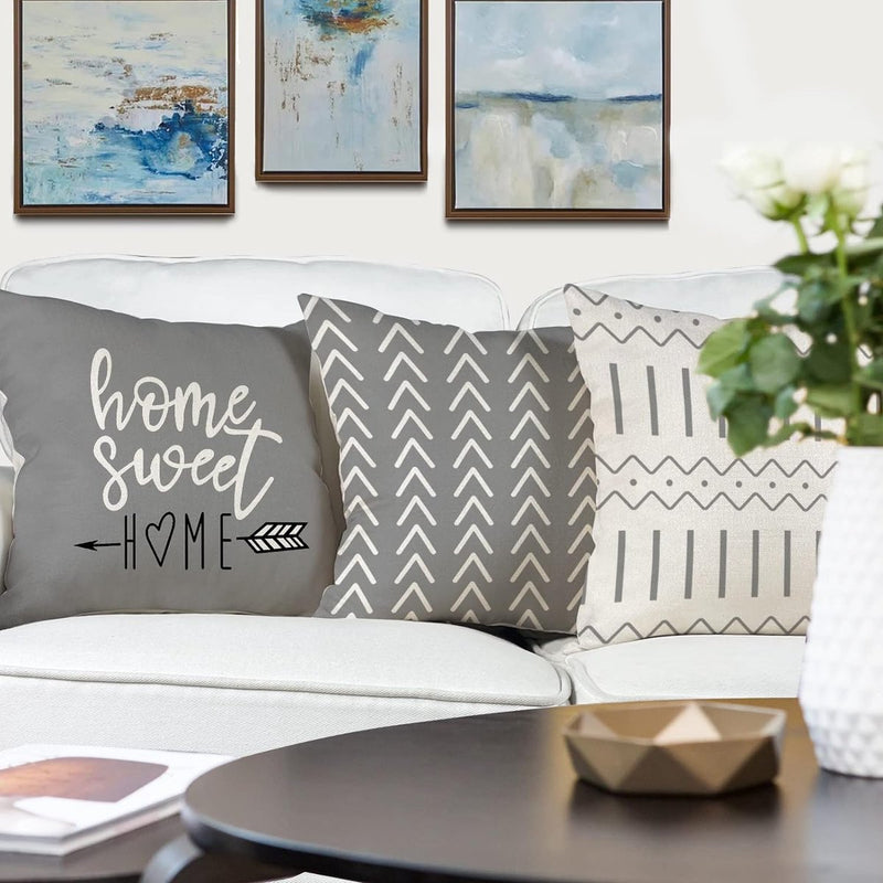 Kussenhoes 40x40 set van 4 linnen decoratieve kussenhoezen buitenkussen bankkussen voor slaapbank slaapkamer tuinbed 40x40cm grijze print