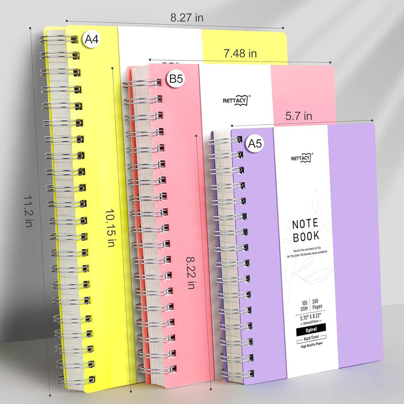 A5 notitieblok, notitieboek, spiraalgebonden notitieboeken, 300 vellen/150 pagina's om te schrijven, 100 g/m² college-gelinieerd papier, pvc-hardcover, 14,5 x 21 cm, lila