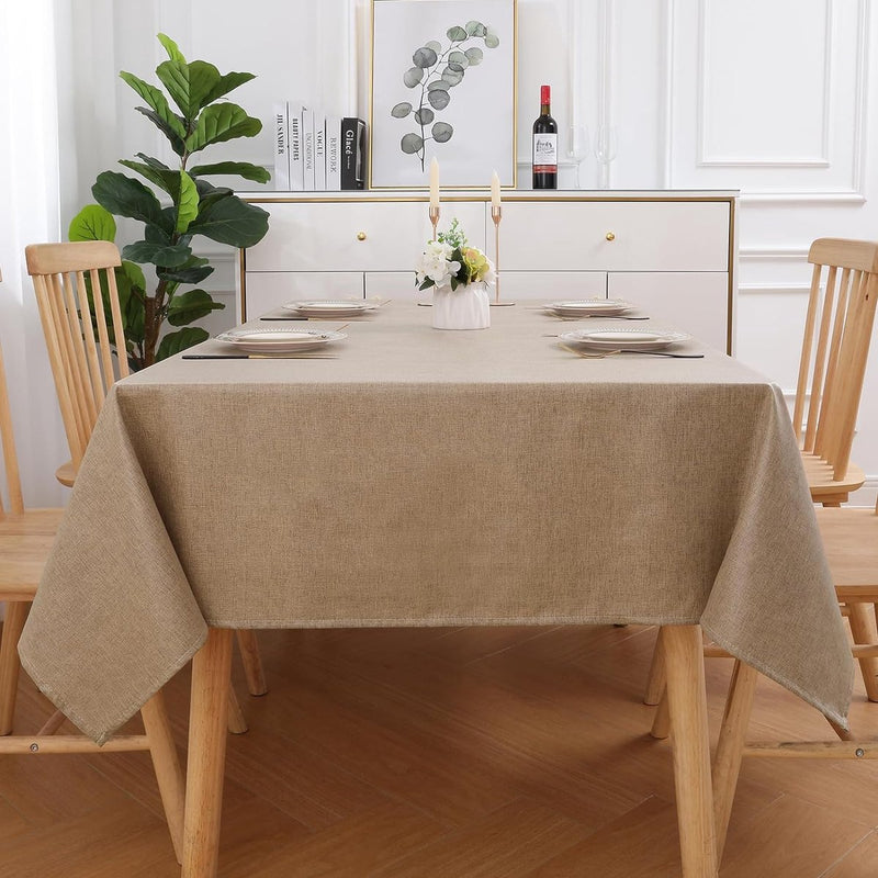 Tafelkleed in linnenlook, afwasbaar, lotuseffect, rechthoekig, 140 x 140 cm, tafelzeil, waterafstotend, tafellinnen, vlekbescherming, lichtbruin