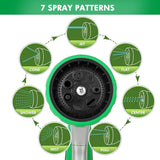 Tuindouche, metaal, hogedruk tuinhanddouche, 7 functies, sproeikop en instelbare waterstroom, tuinspuitpistolen, irrigatiepistool voor tuin, irrigatie, autowassen, groen