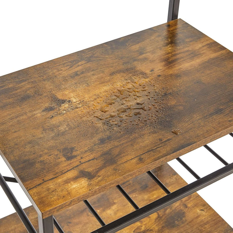 Keukenrek met 5 planken, bakkersrek, staand rek, magnetronrek met verstelbare wijnhouders en S-haken, multifunctionele organizer, voor magnetron, kookgerei, bruin-zwart