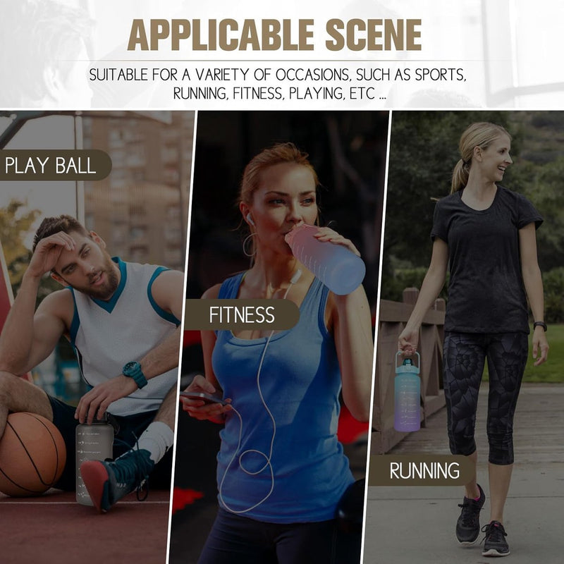 Drinkfles van 2 liter, BPA-vrije sportdrankkan met tijdmarkering en slotdeksel, 2000 ml, lekvrije motiverende waterfles met rietje, draagbaar handvat, roze drinkfles