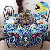 Tafelkleed rond, 150 cm, Boheems tafelkleed, herbruikbaar tafelkleed van polyester, vlekbescherming, afwasbaar, tafellinnen, waterdicht, rond tafelkleed voor feestjes, bruiloften, picknicks, tuinen