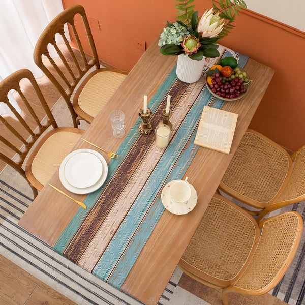 Tafelloper groen tafelloper lente zomer nautisch anker linnen tafelmatten retro rustieke schuur houtstructuur keuken eettafel decoratie tafelloper modern voor feest 40 x 140 cm