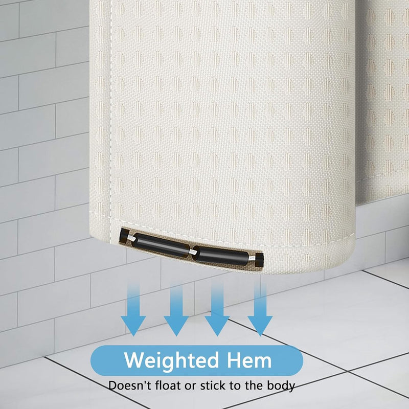 Douchegordijn, wasbaar, textiel, polyester, badgordijn met 12 douchegordijnringen, waterdicht, voor douche en bad, 183 x 183 cm, wafelpatroon, beige