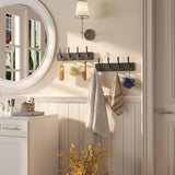 Garderobehaken, kapstok met 4 drievoudige haken in zwart, 42 cm, wandgarderobe voor mantels, jassen, hoeden, tassen, voor hal, garderobe, badkamer, zwart