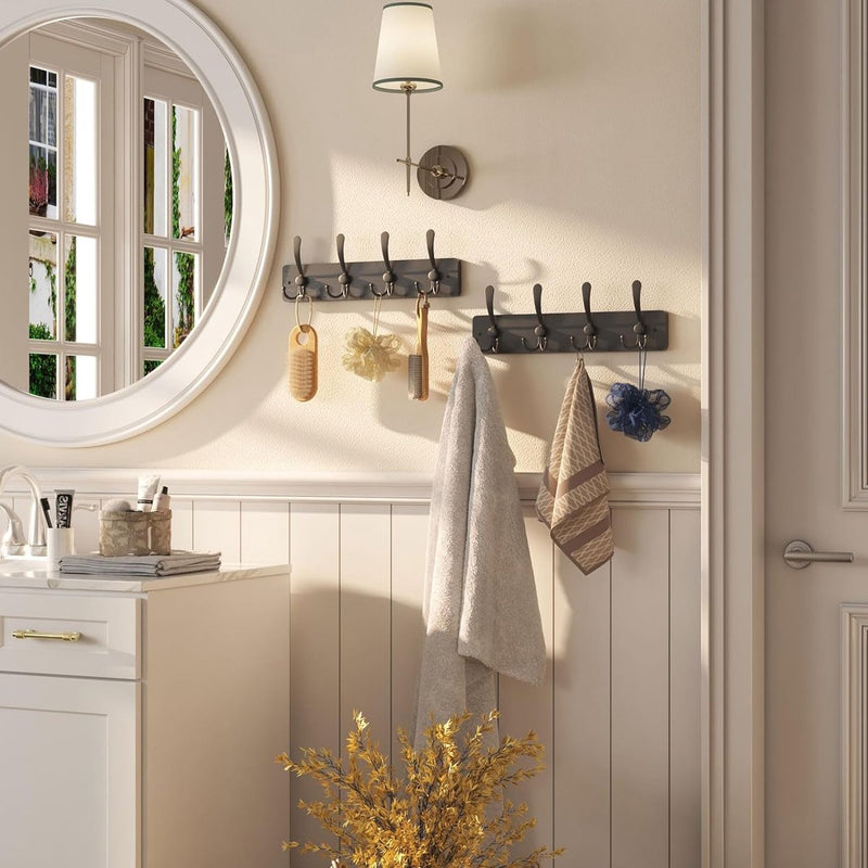 Garderobehaken, kapstok met 4 drievoudige haken in zwart, 42 cm, wandgarderobe voor mantels, jassen, hoeden, tassen, voor hal, garderobe, badkamer, zwart