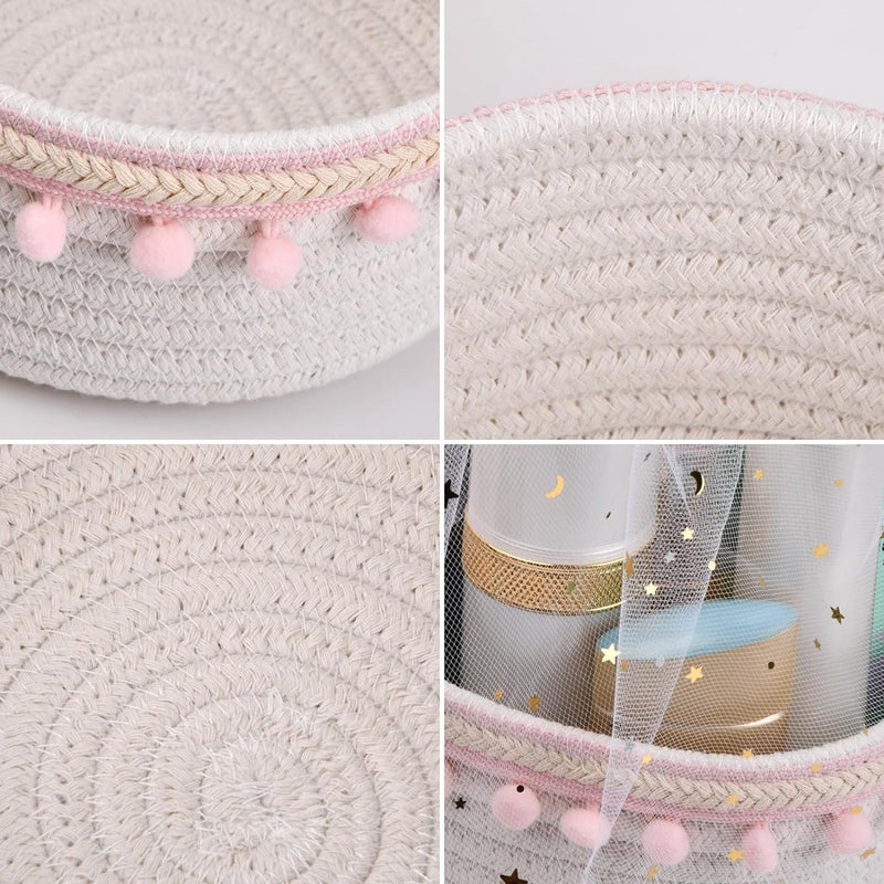 Set van 4 opbergmanden, opbergmanden, gevlochten katoenen touw, katoenen touw voor kinderen, gevlochten stapelbare decoratieve mand voor kinderkamer, woonkamer, badkamer (geschenkverpakking, ster