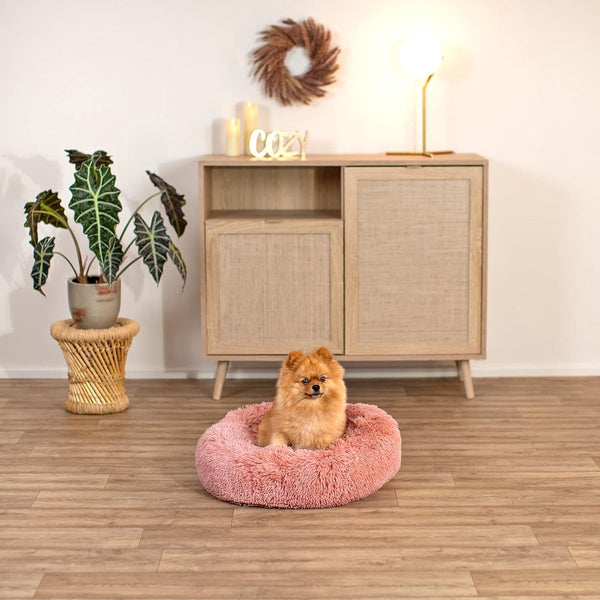 Donutbed voor honden en katten, wollig hondenbed rond voor kleine en grote huisdieren, Ø 50 cm, zacht kattenbed van knuffelig pluche, hondenkussen met extra dikke vulling, roze