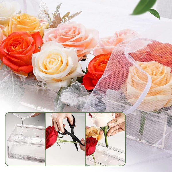 Transparante bloemenvaas, acryl, rechthoekig, met 18 gaten, modern, lange bloemenvaas, bloemstuk, decoratieve vaas, transparante kunstvaas, woondecoratie, tafeldecoratie, 45 x 10 x 6,5 cm