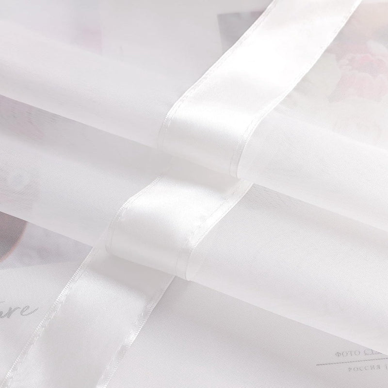 Voile gordijn sjaal transparant gordijn met satijnen lint plooiband H/B 170/300 cm wit