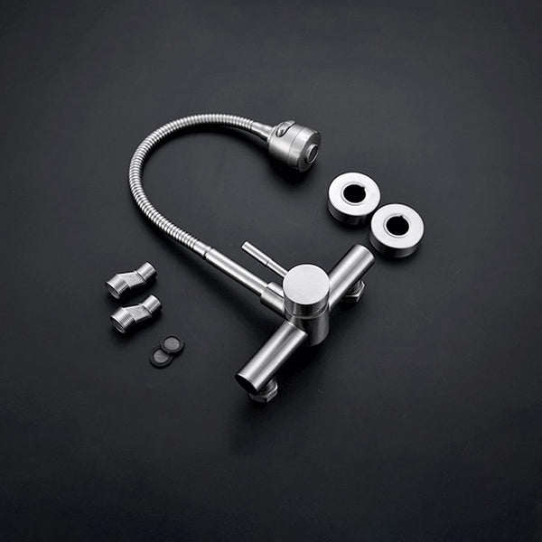 Wandmontage, keukenkraan, roestvrij stalen waterkraan, 360 graden draaibaar, uitloop, mengkraan met één hendel, mengkraan + 2 straalsoorten, spoelbakarmatuur, mengkraan met één hendel