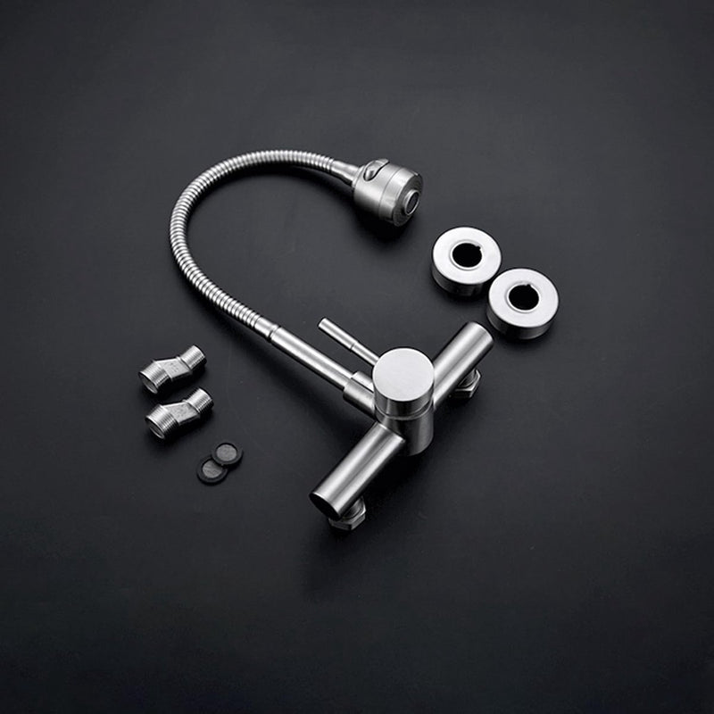 Wandmontage, keukenkraan, roestvrij stalen waterkraan, 360 graden draaibaar, uitloop, mengkraan met één hendel, mengkraan + 2 straalsoorten, spoelbakarmatuur, mengkraan met één hendel