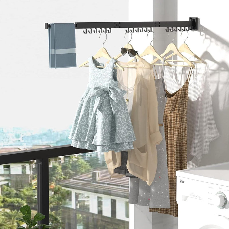 Intrekbare kledingdroger, wandmontage met handdoekenrek, ruimtebesparend opvouwbaar, sterk laadvermogen voor balkon, wasruimte, badkamer, terras en slaapkamer (zwart, 3X)