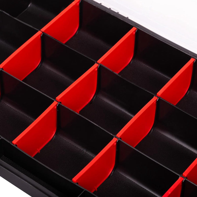 Dubbelzijdige assortimentsbox 20 inch met verstelbare vakken / 2-zijdige sorteerbox / opbergbox 490 x 390 x 130 mm / stevige gereedschapskist voor werkplaats