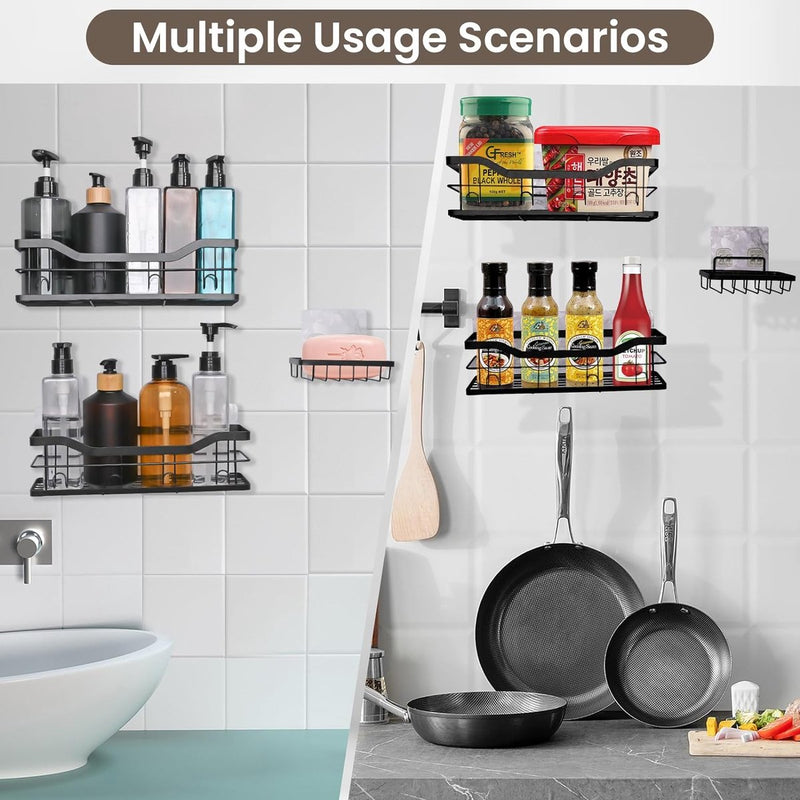 3 stuks doucheplank zonder boren, badkamerorganizer, lijm, zonder boren, shampoohouder voor douche met zeephouder, roestvrijstalen organizer voor badkamer, woonkamer, keuken