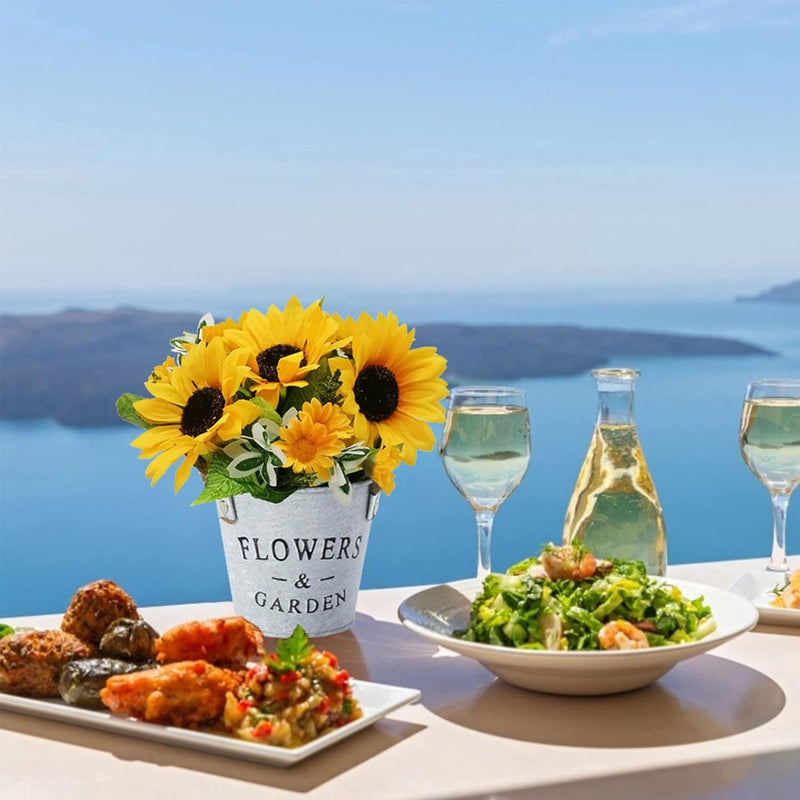 Kunstbloemen, zonnebloem, kunstplanten in pot, decoratieve bloemen, kunstplant, voor binnen en buiten, namaak, groene planten, tafeldecoratie, bruiloft, woonkamer, balkon, decoratie,