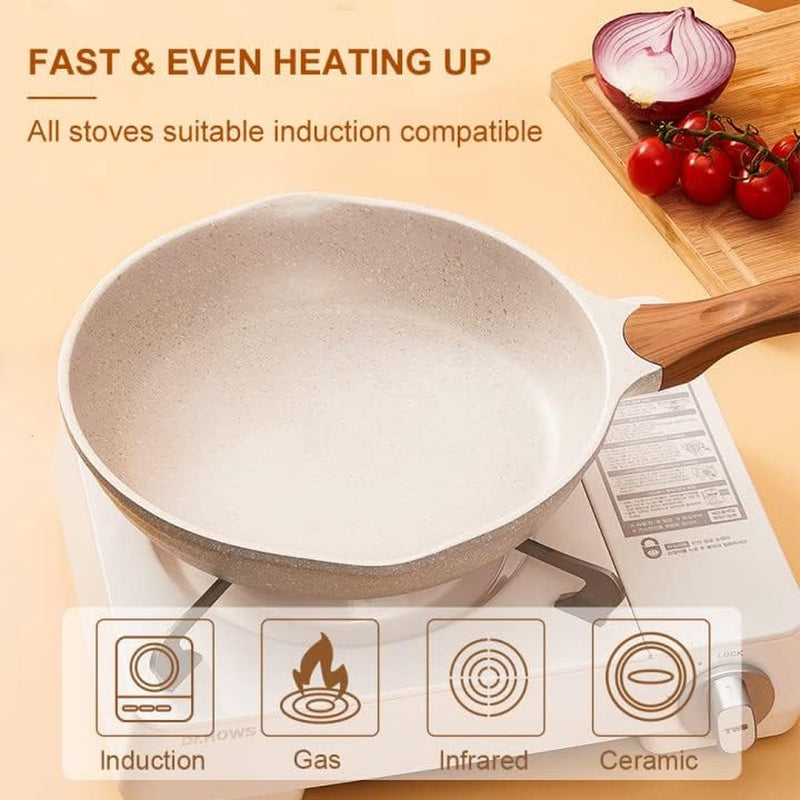 Koekenpan 32 cm, inductie met antiaanbaklaag, granieten pan, kookgerei, omeletpan met hittebestendige handgreep, geschikt voor alle warmtebronnen, PFOA-vrij