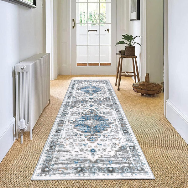 Tapijt Runner Hal Antislip 60 x 180 cm Boho Halkleed Runner Grijs Wasbaar Bedtapijt Slaapkamer Vintage Tapijt Runner Hal Runner Tapijt voor Hal, Keuken, Slaapkamer
