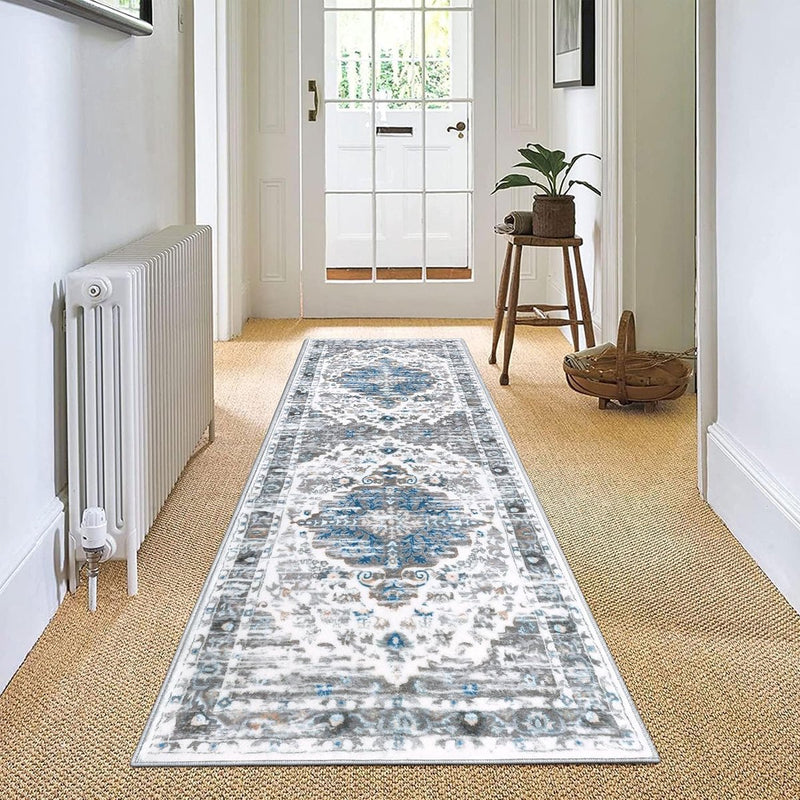 Tapijt Runner Hal Antislip 60 x 180 cm Boho Halkleed Runner Grijs Wasbaar Bedtapijt Slaapkamer Vintage Tapijt Runner Hal Runner Tapijt voor Hal, Keuken, Slaapkamer