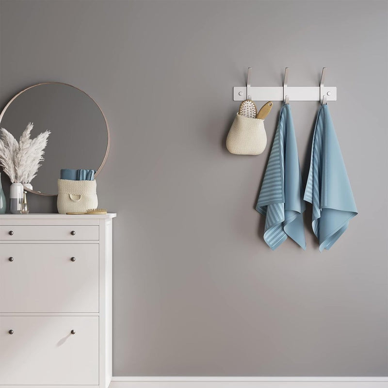 Kledinghaken, 3 haken, garderobelijst, roestvrij staal, geborsteld, voor jassen, jurken, tot 20 kg belastbaar, haaklijst voor hal, voorkamer, 22 cm (zilver, 2 stuks)