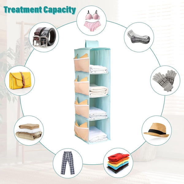 Hangorganizer, 4 compartimenten Hangplank met 12 mesh zijvakken, opvouwbaar en ruimtebesparend, hangende stoffen kast, hangende opbergkast organisator, blauw (22 x 30 x 80 cm)