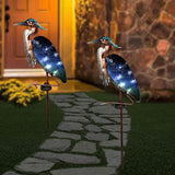Tuindecoratie voor buiten, grijze reiger, tuinfiguur, zonnelamp voor buiten, tuinverlichting, metaal, glas, waterdichte padverlichting met grondpen, solarlamp voor moeder en