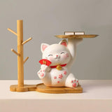 Houten sleuteldienblad voor entree, tafel, moderne decoratie van hars, gelukskat dienblad, Catchall dienblad met 3 standaard, hangende organizer, voor ringen, telefoon, armbanden (boten sleuteltray)