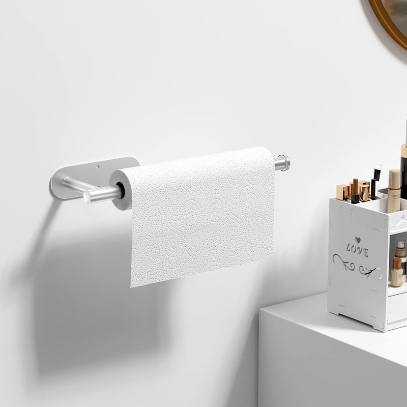 Keukenrolhouder zonder boren, zelfklevende of boorbare handdoekhouder/keukenhouder, keukenrolhouder van roestvrij staal, tissuestick geschikt voor keuken, badkamer, slaapkamer (zilver)