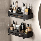 Shower Caddy No Drilling 2 Pack Shower Shelf with 2 Hooks for Bathroom Kitchen Toilet Aluminium Matt Black