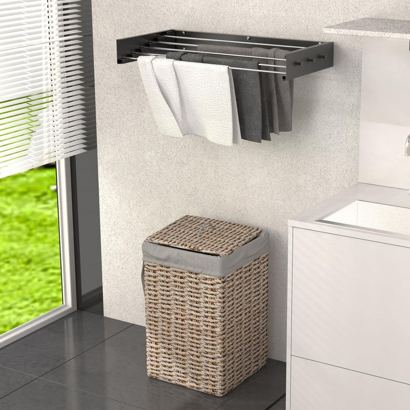 Droogrek voor aan de wand uittrekbaar en kledinghaak 80 cm van hangwasdroger in klein, compact formaat, wasrek voor binnen en buiten, is uittrekbaar en zwart