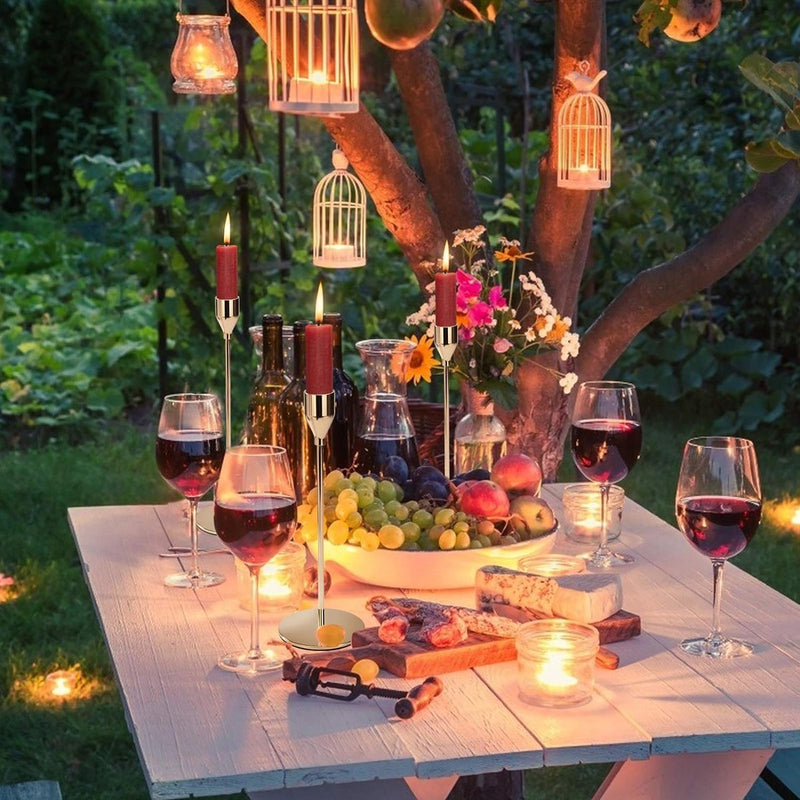 Kaarshouder, kaarshouder, gouden kaarslicht taper kaars, decoratieve kaarshouder van hoog metaal voor feest, bruiloft, diner, kerstdecoratie, 3 stuks