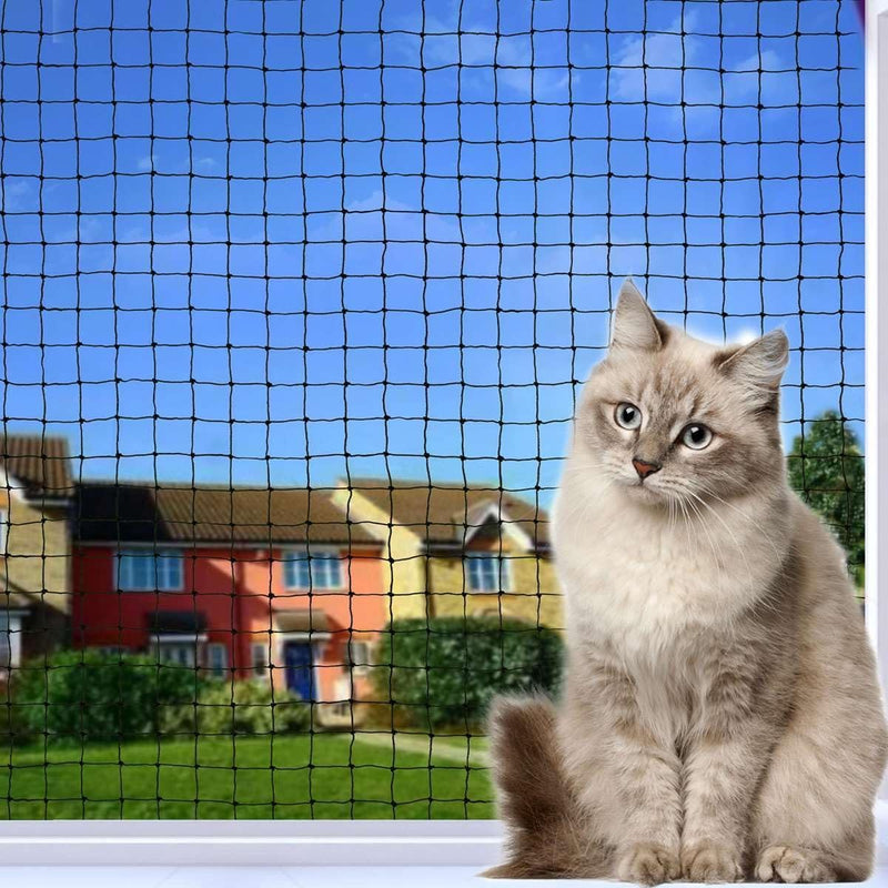 Kattennet voor balkon, 4 x 3 m, met draad versterkt, balkonnet is robuust, beet- en scheurvast, uv- en weerbestendig, voor balkons, terrassen en ramen (zwart)