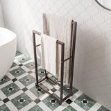 Handdoekenrek, handdoekenrek vrijstaand met 2 handdoekstangen, badkamer badhanddoekhouder staal, badkamer handdoekhouder, brons