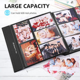 Fotoalbum, insteekalbum, 600 foto's (10 x 15 cm), linnen omslag, 60 vellen/120 pagina's, fotoboek om in te steken, fotoalbum, perfect voor familie, bruiloft, reizen, baby, zwart